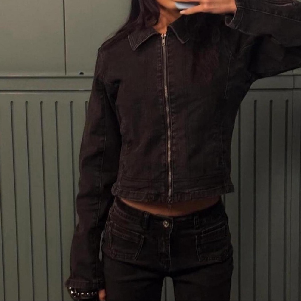 white fox black acid wash denim jacket